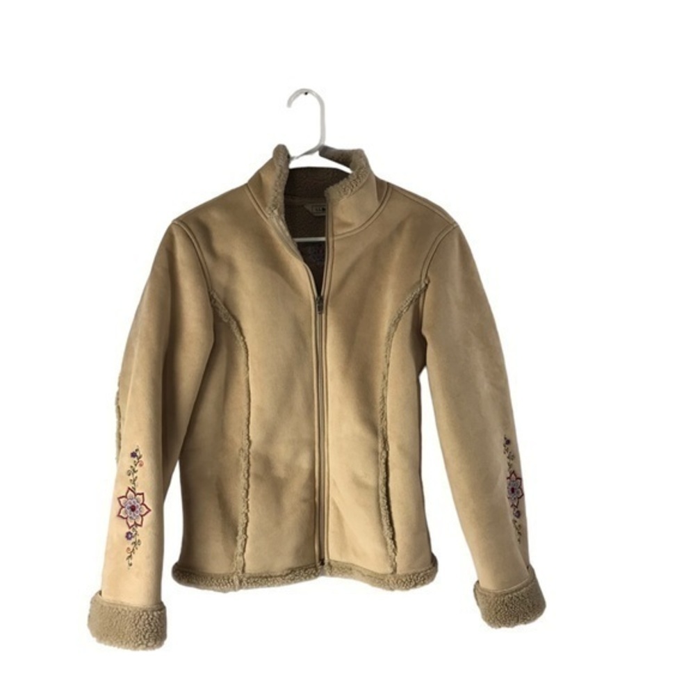 L.L. Bean Jacket Embroidered Nordic Sherpa Lined Faux Suede Full Zip Medium